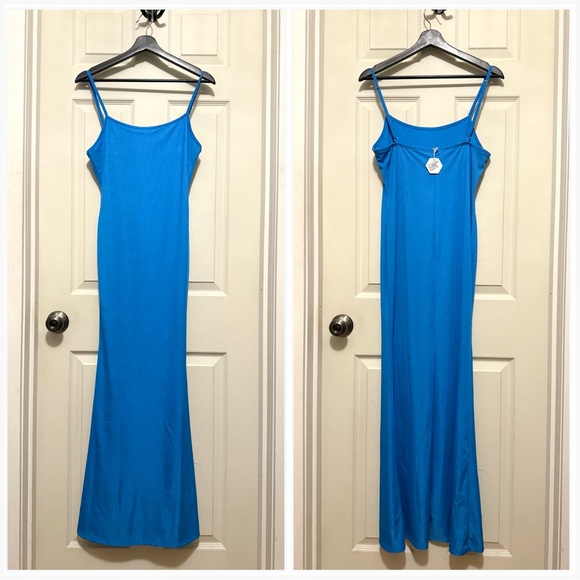 Aqua Ribbed Fitted Maternity Maxi Dress - Picture 2 of 6